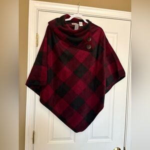 NWT Plaid Poncho with Button Detail